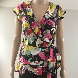 Nanette Lepore Ruffled Wrap Silk Top